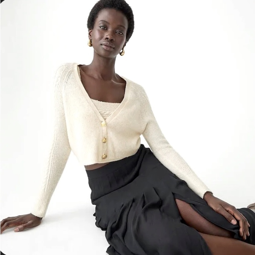 NWT J. Crew Supersoft Cropped Cable Knit Sweater Tank Set Wool Size Size X-Large